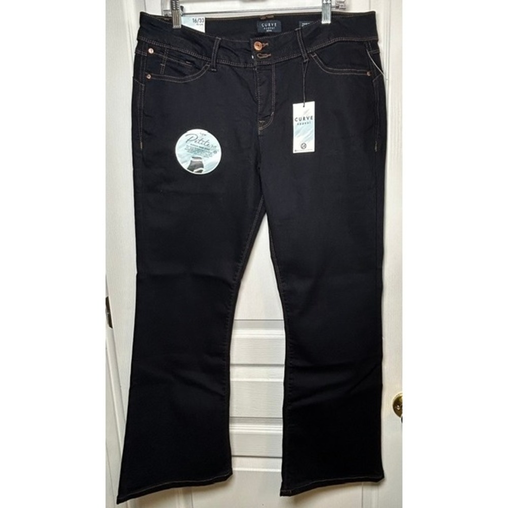 NWT Curve Appeal Creator High Rise Bootcut Jeans 16P Petite Dark Wash 16/33